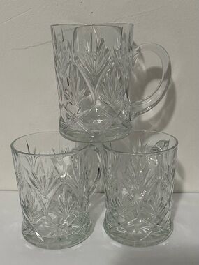 Cristal 3 Paul Sebastián Pineapple Fan Leaded Crystal Mugs Glasses France Glass